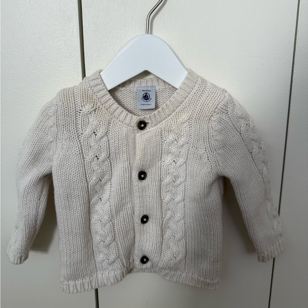 Petit Bateau Cream Cable Knit Sweater for Kids
